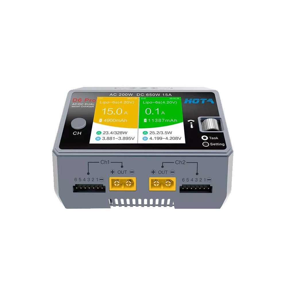 HOTA D6 Pro 325W 15A 1-6S Dual Channel AC/DC Smart Charger w/ Wireless Charging - XT60
