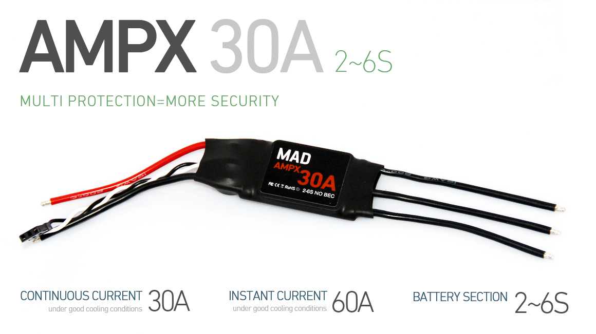 AMPX 30A(2-6S)  ESC square signal motor controller  for 550/650 Professional Quadcopter Multirotor