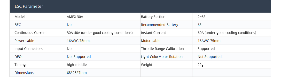 AMPX 30A(2-6S)  ESC square signal motor controller  for 550/650 Professional Quadcopter Multirotor